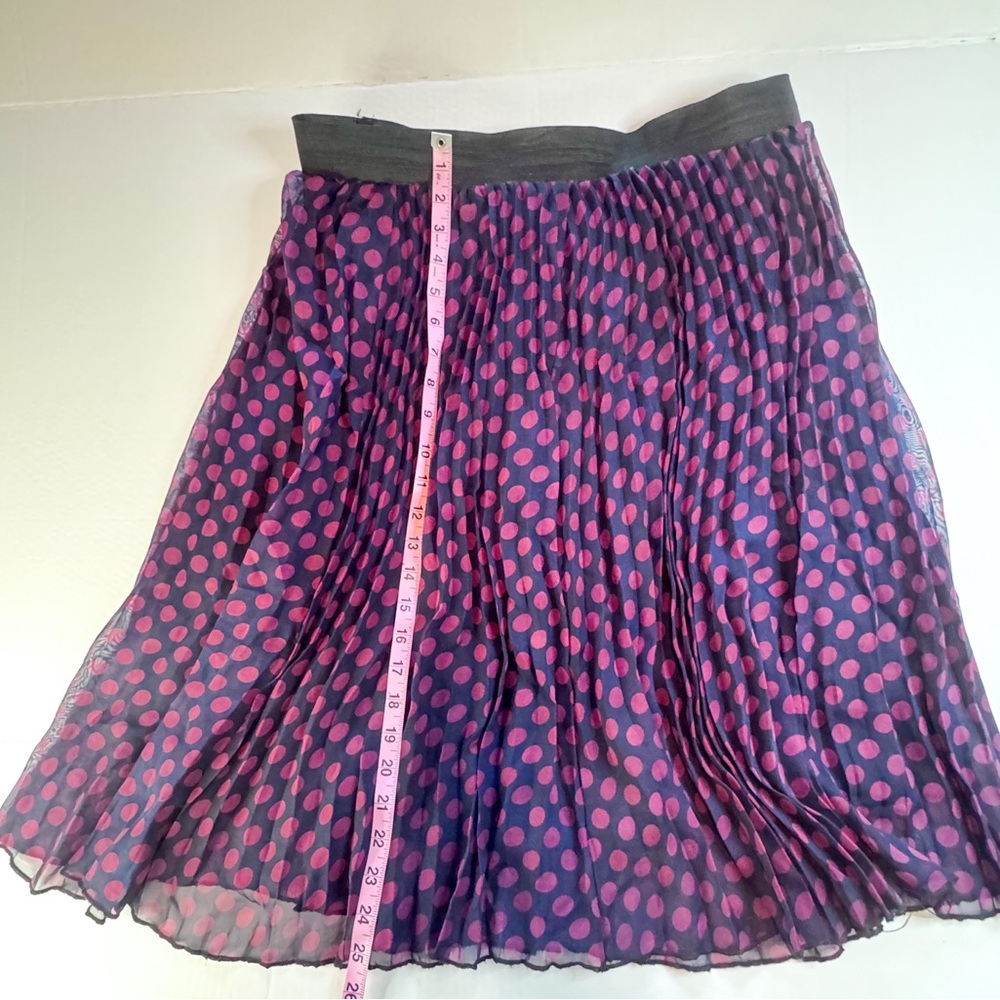 She’s Cool Pleated Polka Dot Skirt 1X Purple Pink Chiffon Midi Elastic Waist - Picture 11 of 13